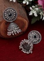     Silver Traditional Wear Oxidised Jhumka Set 